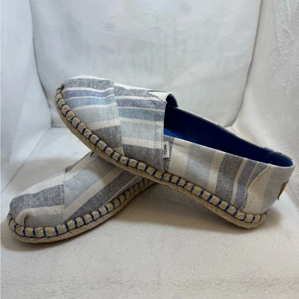TOMS - WOMENS ALPARGATA ROPE ESPADRILLE Blue and Cream Espadrille Flats